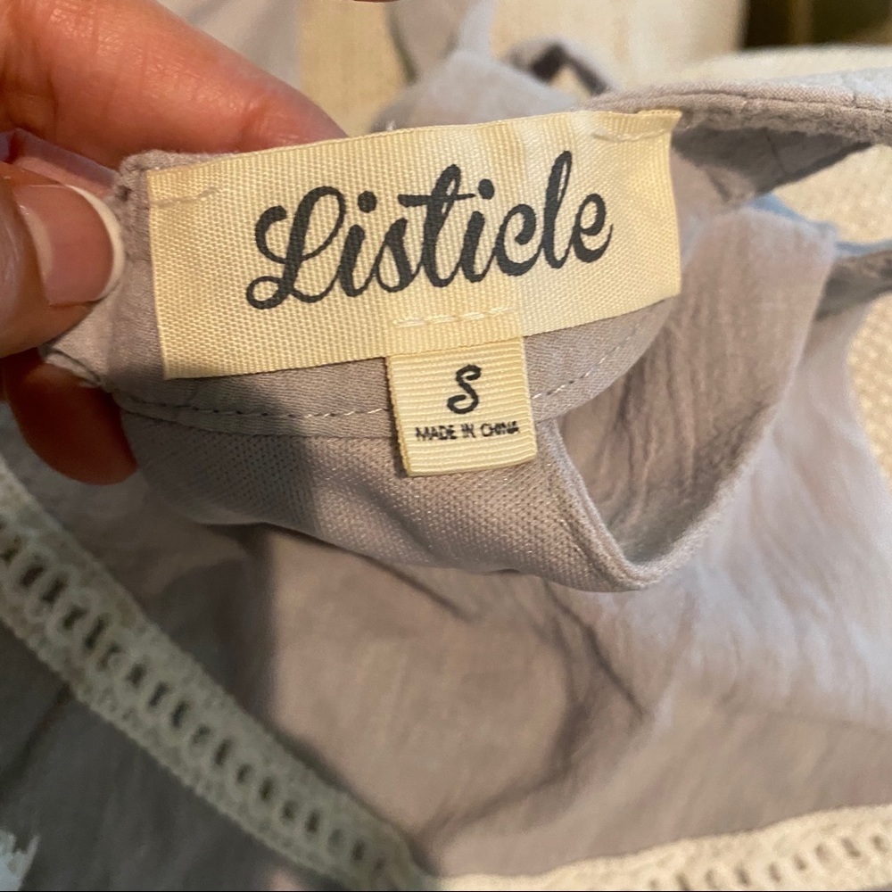 Listicle Romper Shorts Boho Small Cotton gray short romper tassels sleev… - Picture 2 of 6